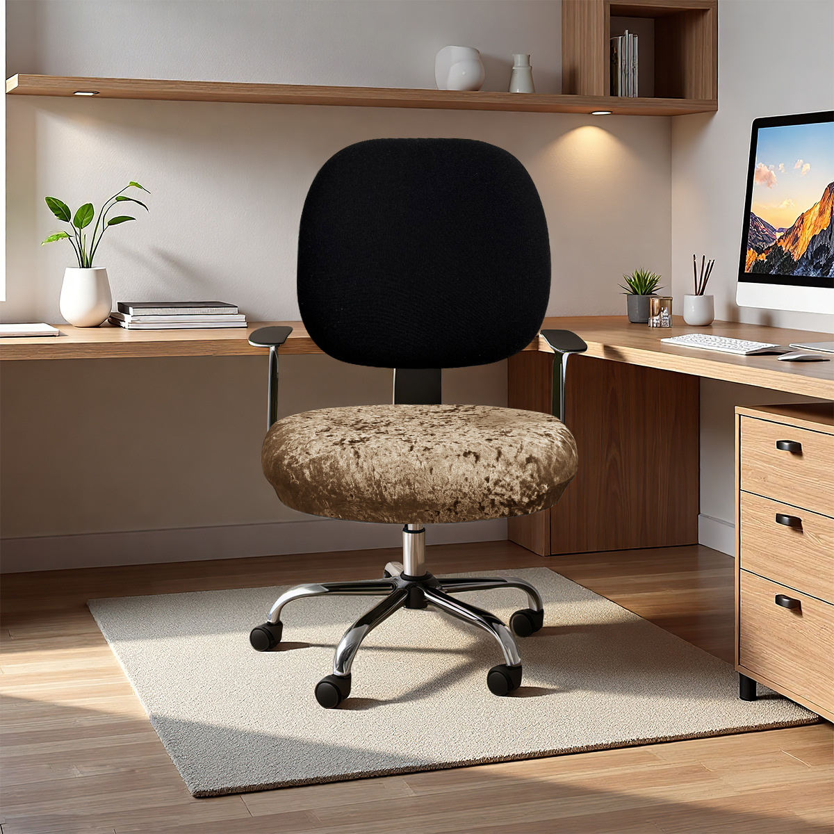 Transfronterizos color sólido elástico diamante seda cubierta de silla de escritorio cubierta de respaldo universal cubierta de asiento cubierta de taburete TEMU