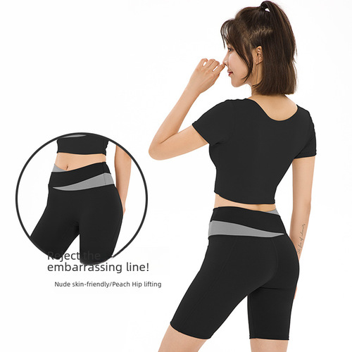 Women's Yoga Wear  Summer Professional Training Morning Running Quick-Dry Plus Size Fitness Set Sport Short Sleeve Top