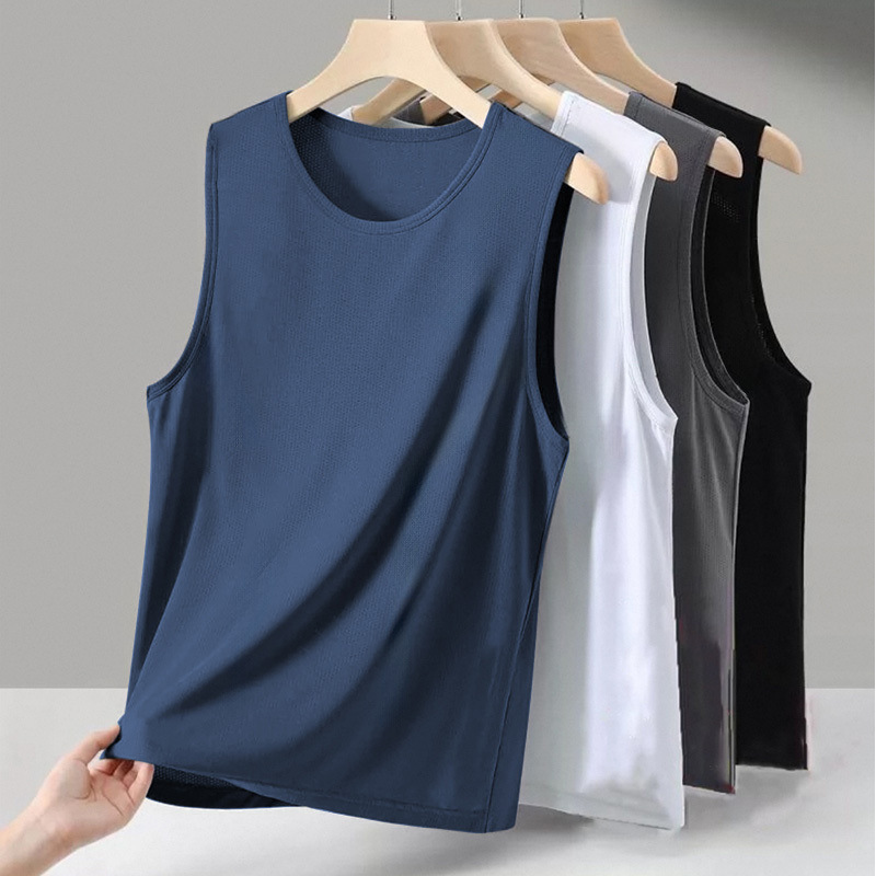 Sports Vest Men's Summer Round Neck Ice Silk Quick-Drying Men's Vest Running Fitness Basketball Uniform Sleeveless T-Shirt for Men