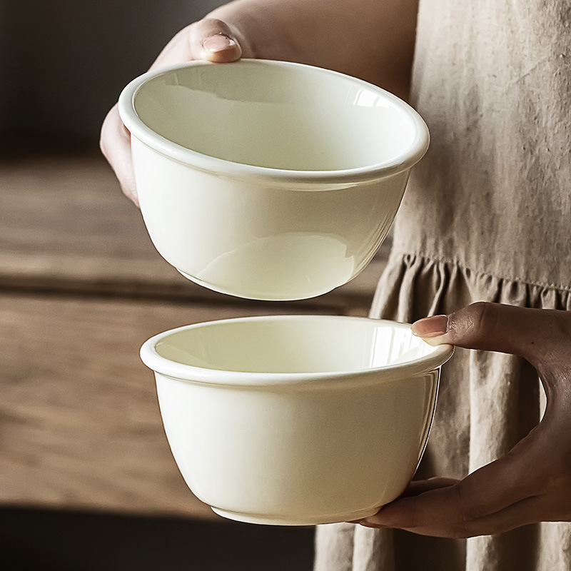 Tazón de arroz de cerámica de estilo crema tazón de fruta de yogur de gran capacidad tazón de sopa de alto valor para el hogar tazón de alto valor al por mayor