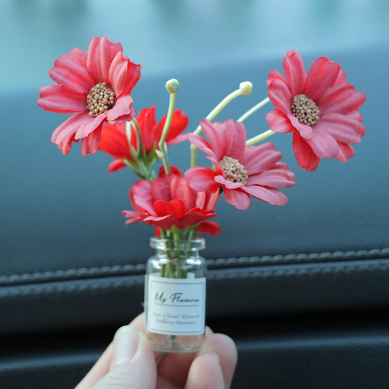 Red de Internet jarrón fresco flor casa de muñecas mini interior de coche consola central decoración de coche decoración de coche espejo cruzado simple