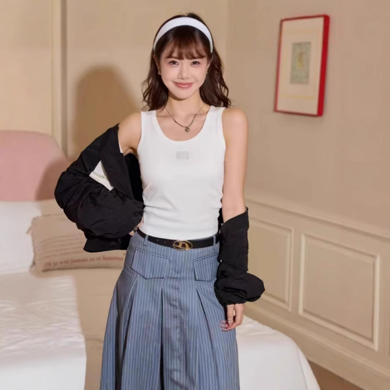 genuine goods Auman color 39267 fine thread hot stamping icon wide shoulder strap bra-free women's vest factory outlet.