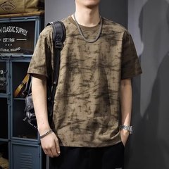 潮牌扎染短袖T恤男士2025夏季新款美式装宽松加肥加大码半袖体恤