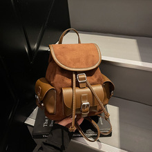 小红书同款学院风书包小众设计旅行背包高级感复古撞色双肩包包女