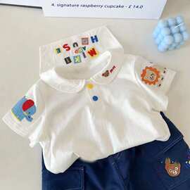 男女童春夏童裝20255新款miki卡通小熊海军刺绣长袖百搭T恤新