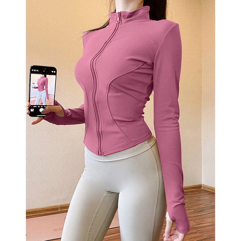 Fitness Jacket With Stand-up Collar And Zipper For Women_voghion.com