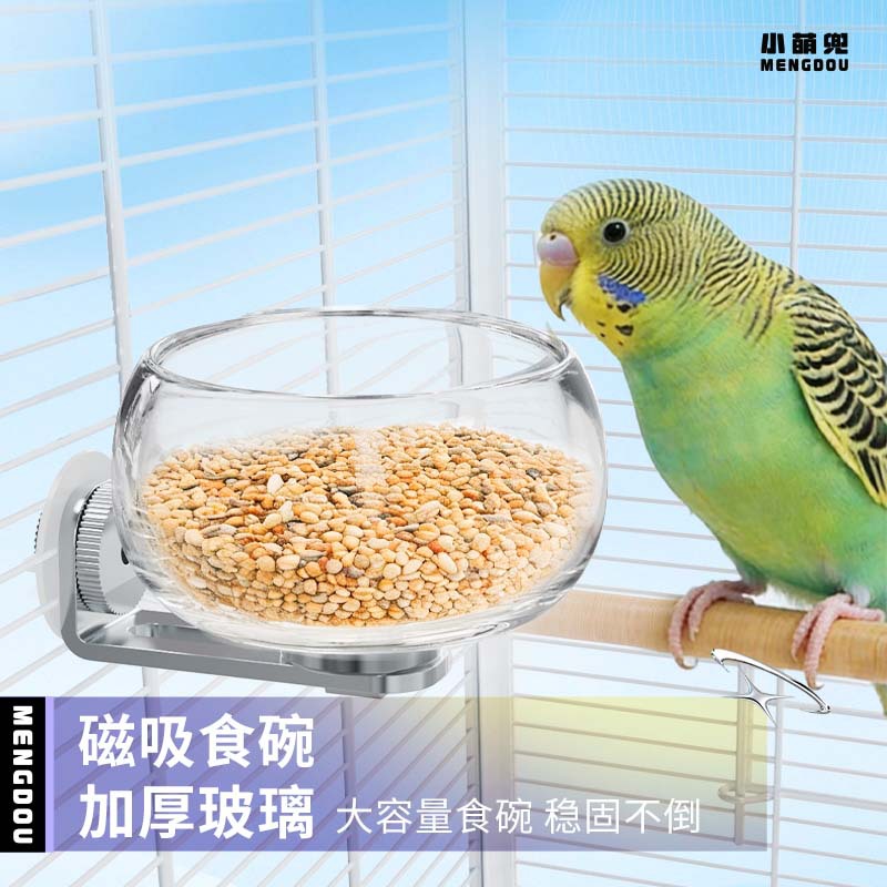 鹦鹉喂食器磁吸鸟食盒防溅玻璃食碗内挂新型喂鸟虎皮牡丹玄凤用品