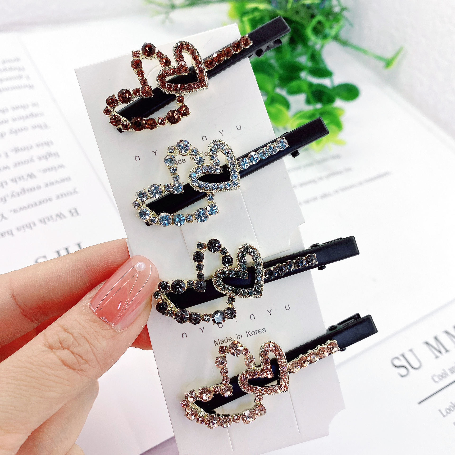Rhinestone velvet black bangs clip high-grade side clip duckbill clip  style back head Pearl Rhinestone hairpin_voghion.com