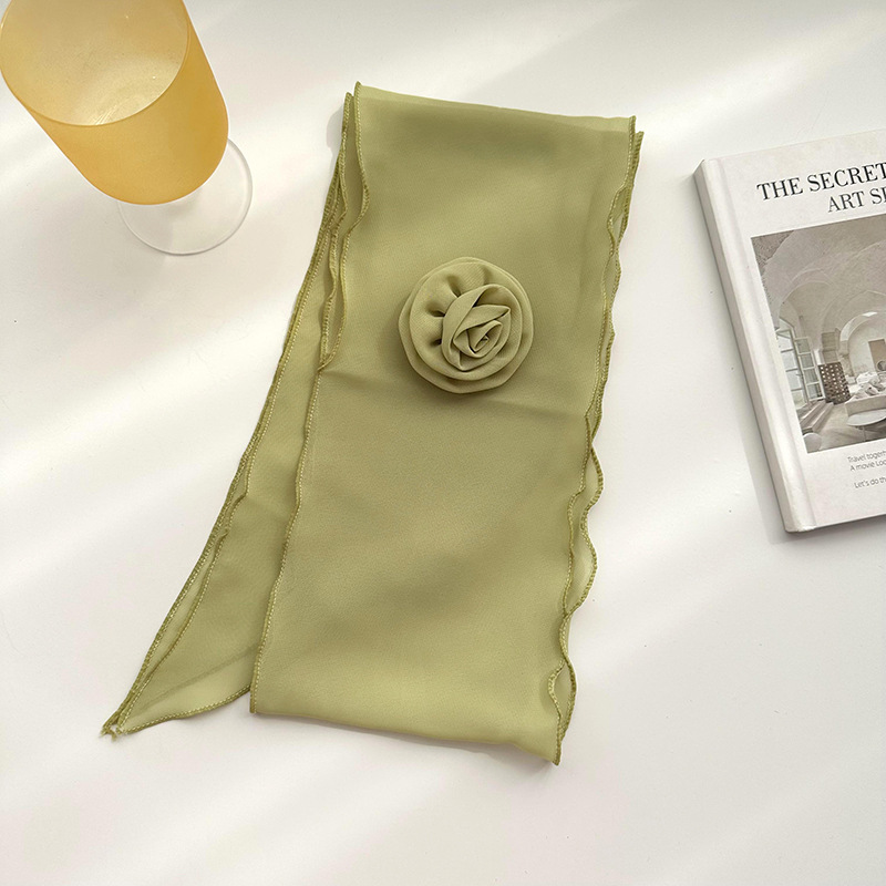 Pañuelo de seda para mujer primavera y verano nuevo estilo flor rosa color sólido estilo fino temperamento salvaje moda transmisión en vivo cinta pequeña bufanda