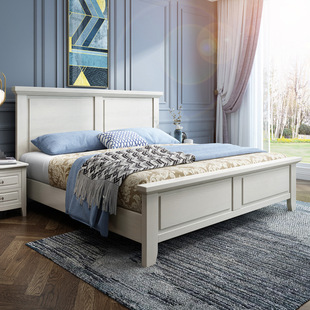 American solid wood bed white wax wood 1.8 meters white double bed modern minimalist bedroom princess bed storage bed 1.5m