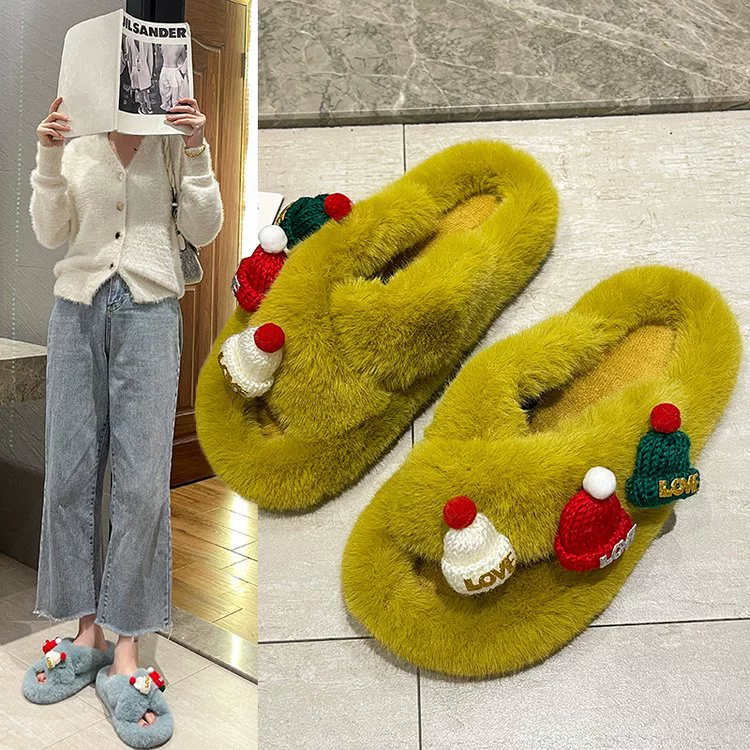 2023 Осенне-зимняя модная повседневная одежда Рождественские тапочки Maomao на толстой подошве Нишевые удобные тапочки, увеличивающие рост