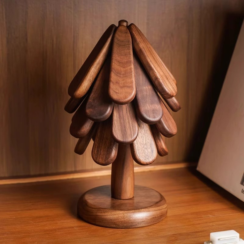 Alta sensación de árbol de Navidad almohadilla de aislamiento térmico decoración de mesa creativa un árbol de madera sólida antifalpa plegable almohadilla de tazas y platos