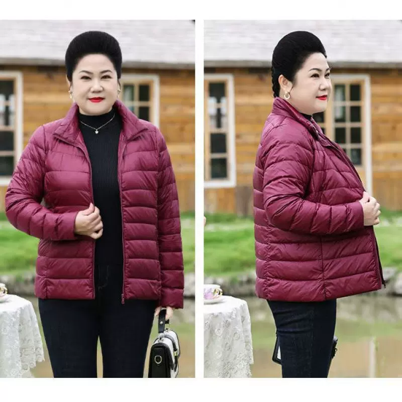 轻薄羽绒服女中老年奶奶胖妈妈加肥加大码薄款200斤立领轻便短款