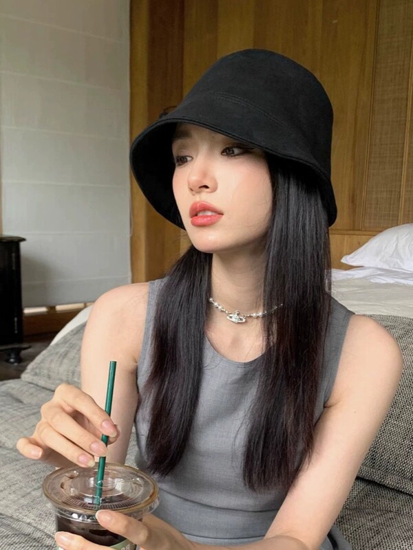 麂皮绒渔夫帽2025新款女秋冬季百搭大头围素颜气质遮脸水桶盆帽子|undefined