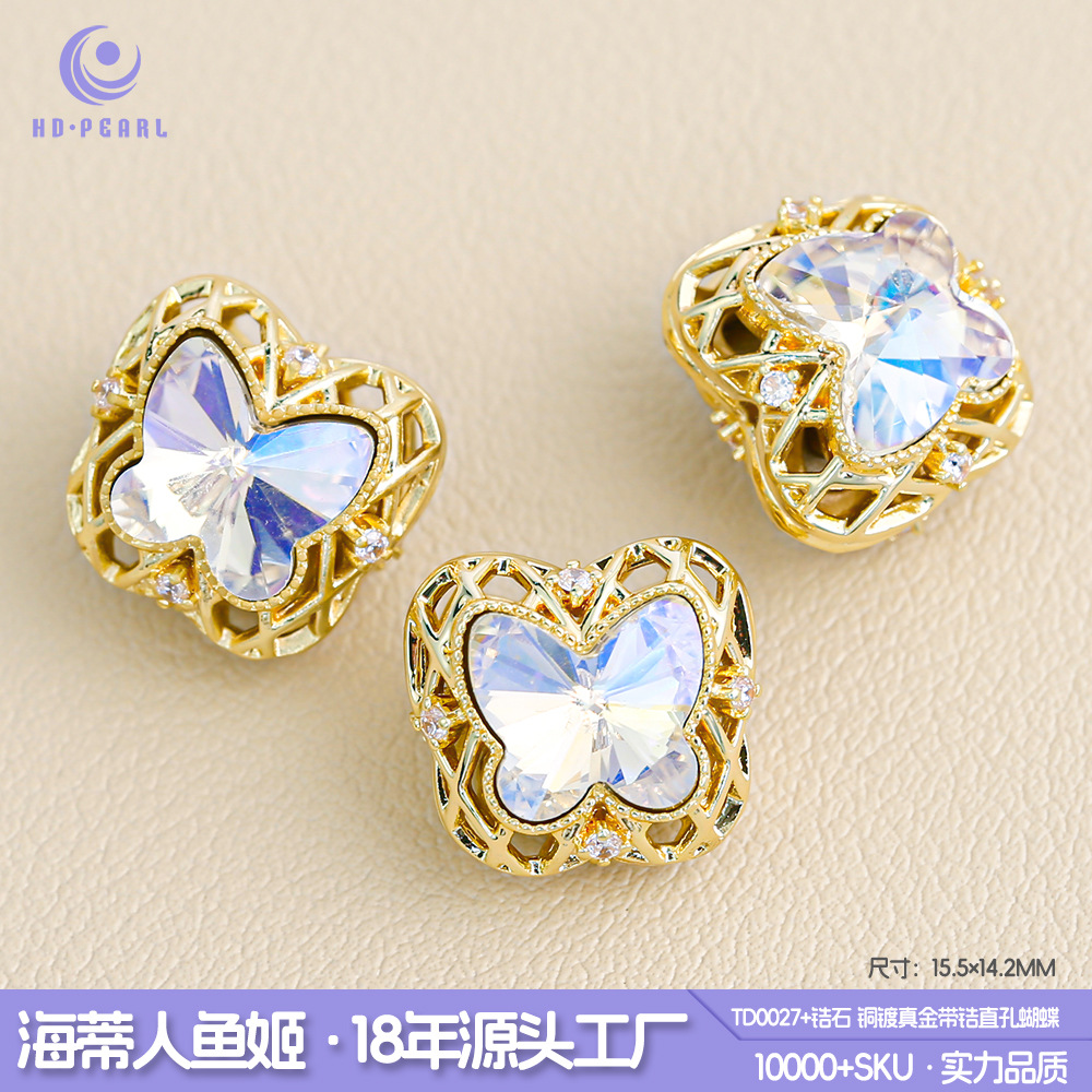 Diamond de alta calidad 16K oro zircon cristal cuentas gatito mariposa flores accesorios de joyería DIY cuentas separadoras