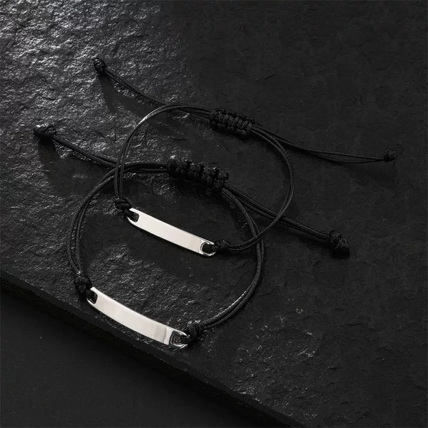 2025 New Style Engrable Couple Titanium Steel Curved Bracelet Wax Rope Braided Fishbone Knot Bracelet Hand-Woven Bracelet