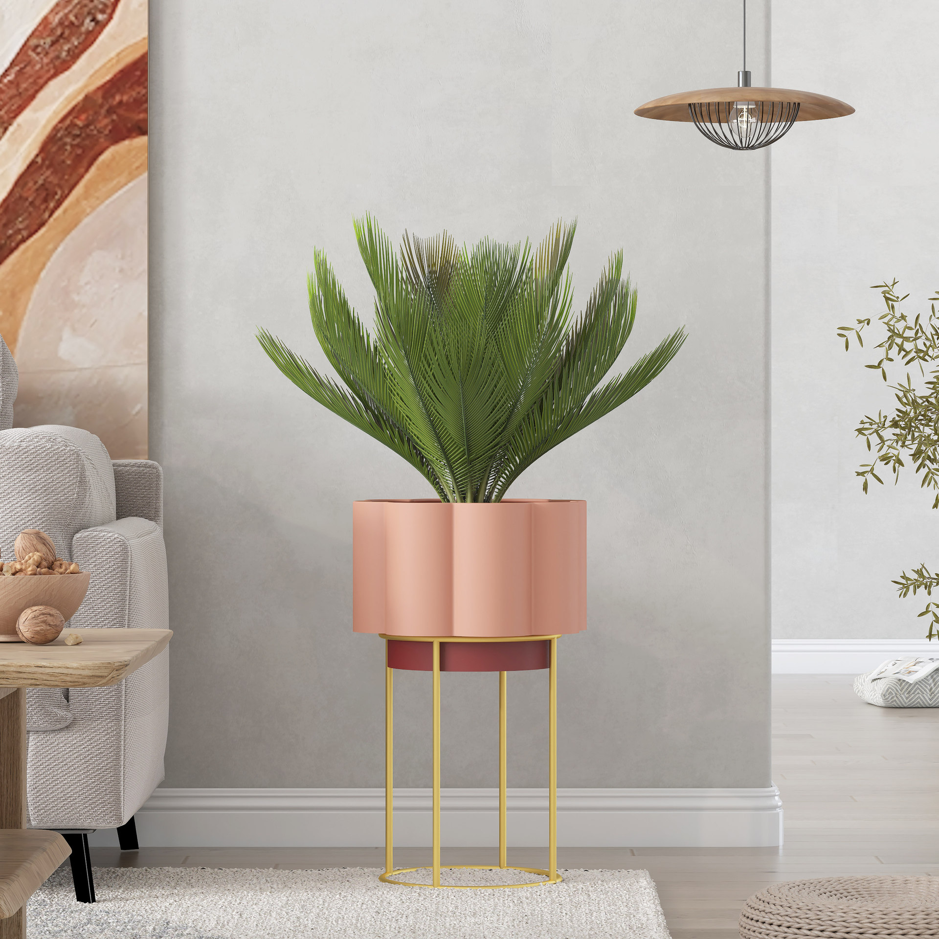 Soporte de flores de piso con balcón, estante de eneldo verde de estilo nórdico, sala de estar, estante para macetas de flores de hierro de lujo simple y de lujo ligero image 3