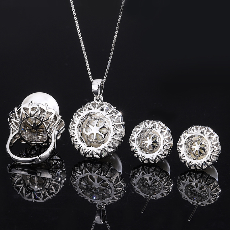 Zhuang Sheng joyería con incrustaciones blanco rebordear estilo coreano hecho a mano anillo de diamante pendientes traje 16 mm12mm