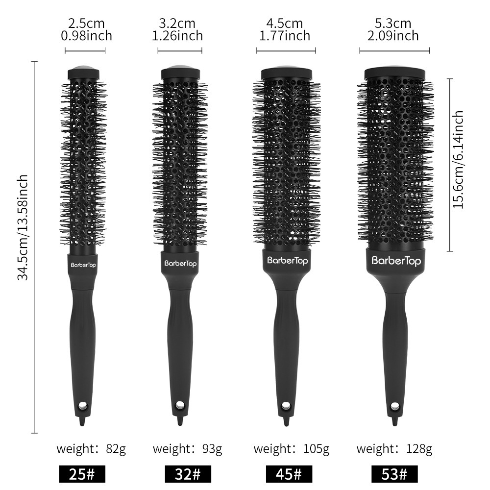 Cross-Border Hot-Selling Black Aluminum Tube Comb for Women, Pear-Shaped Perm Styling Comb, Home-Use Boar Bristle Roller Comb, Curling Comb