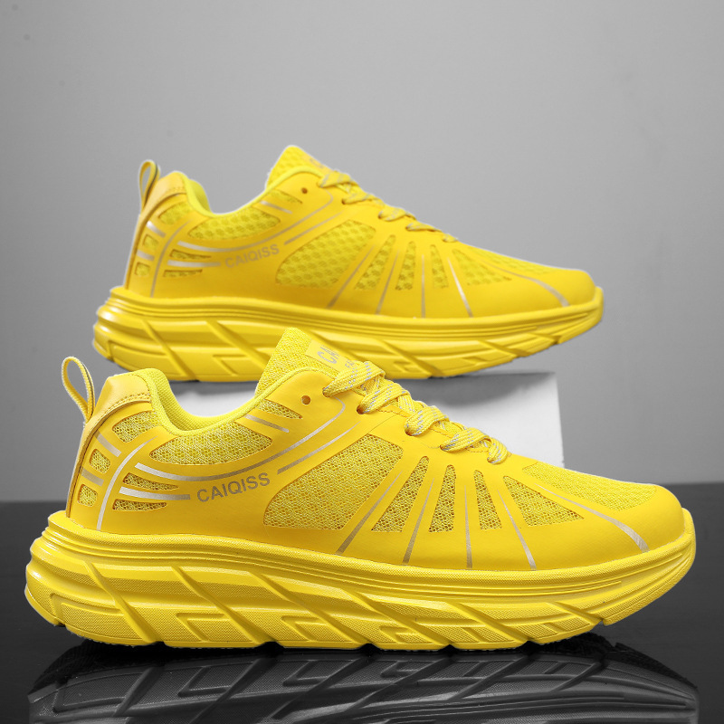 Cross-Border Large Size Four-Season Couple Running Shoes Height-Increasing Shoes Single Mesh Hollow Fly-Knit Breathable Casual Versatile Sports Shoes
