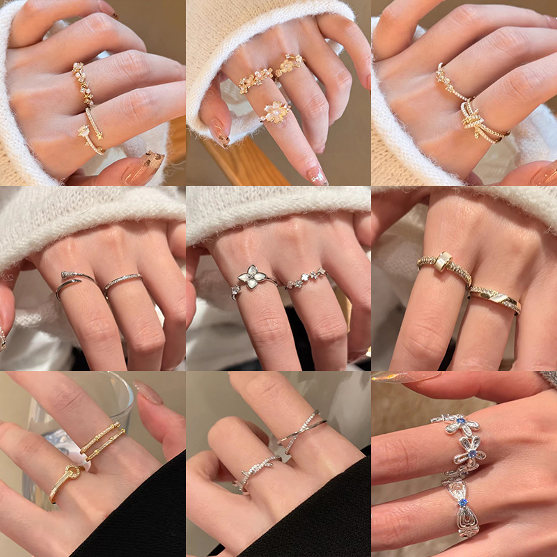 韩系精致锆石素圈戒指女开口可调节食指戒轻奢小众个性设计感指环