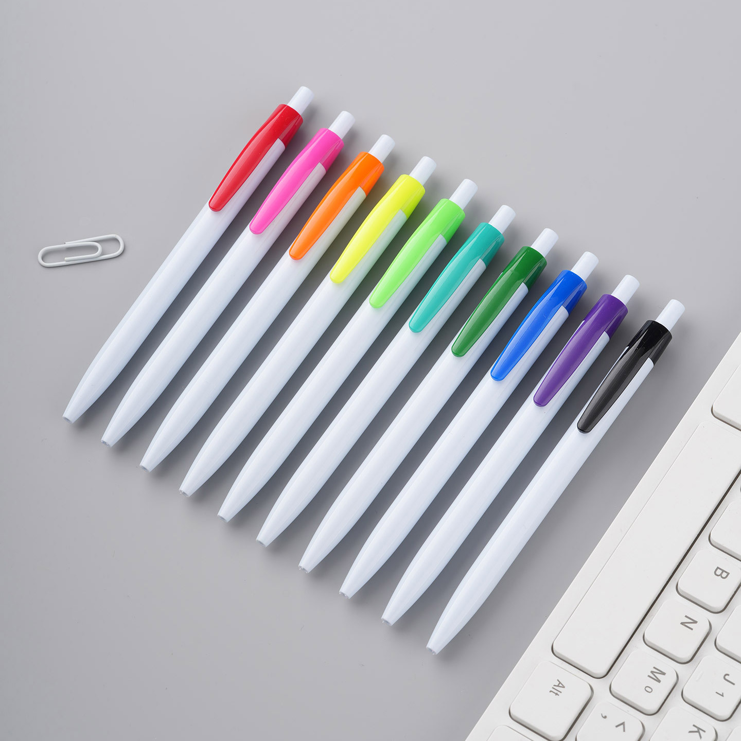 Bolígrafo simple, impresión de lápiz publicitario LOGO personalizado, bolígrafo blanco pequeño de plástico clásico, impresión en color UV