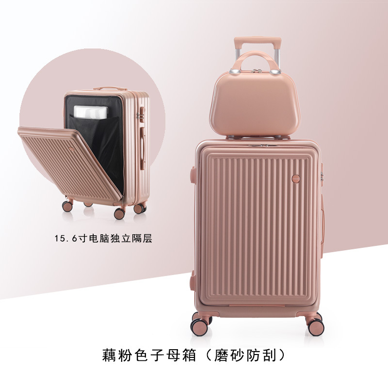 Cubierta delantera abierta equipaje viaje de negocios caja de contraseña caja de embarque caso de la carretilla del estudiante rueda universal caja de cuero al por mayor