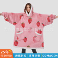 跨境热销wearable blanket法兰绒印花家居服口袋羊羔绒翻毛懒人服