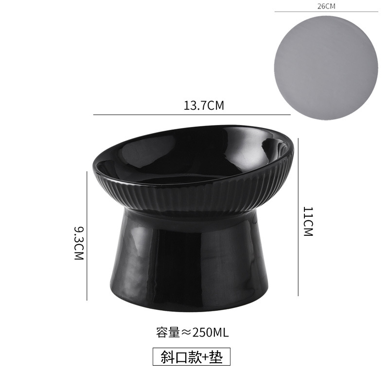 Gato Tazón tazón de cerámica antidetonante Cuenca del gato protectora cervical columna vertebral gato tazón de comida para mascotas tazón negro tazón para beber perro tazón de arroz pierna alta