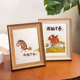 复古方形相框摆台6寸7寸8寸油画棒插画空框挂墙创意马年卡通画框