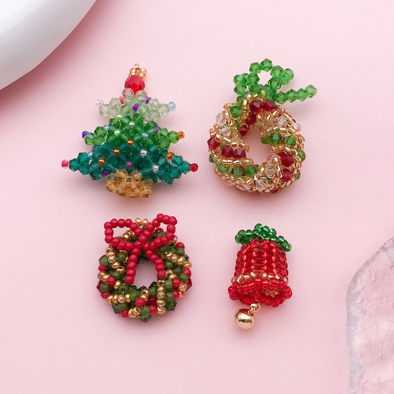 【Christmas Series】Christmas Tree Wreath Bells Handmade Beaded Crystal Pendant Decorations DIY Accessories