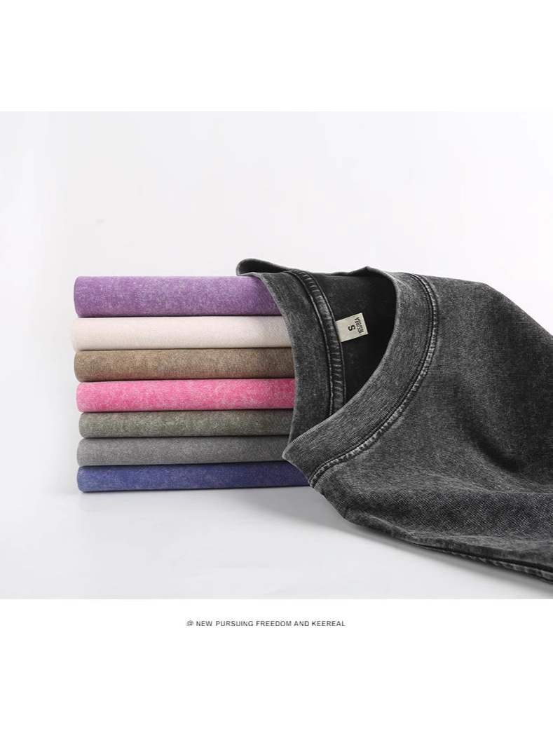 Camiseta de manga corta de algodón lavada desgastada de 230g personalizada para hombres y mujeres, media manga transfronteriza, ocio europeo y americano, pareja personalizada