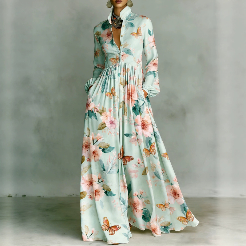 Shengmiao Apparel 26 Gentle Style Vintage Casual Dress with 3D Print, Long Sleeve Design, French Waist-Cinching, Best-Selling Foreign Trade Item Shengmiao Apparel 26 Gentle Style Vintage Casual Dress with 3D Print, Long Sleeve Design, French Waist-Cinching, Best-Selling Foreign Trade Item