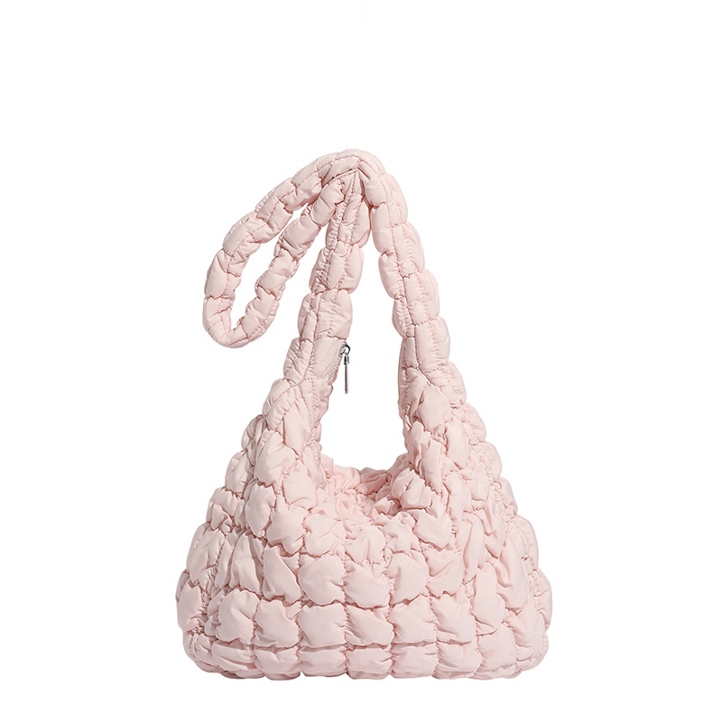 Bolso Cruzado Estilo Nube Plisado de Tela, Gran Capacidad con Cremallera, para Uso Diario y Trabajo