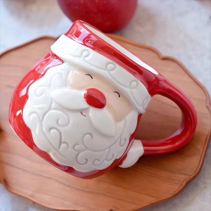 Navidad encantadora temática taza de cerámica Papá Noel patrón de alce taza de marca taza de agua de vacaciones regalo taza de cerámica
