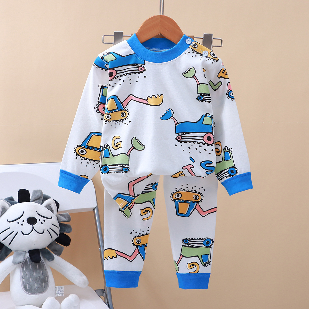 2025 New Children's Pure Cotton Underwear Set Boys and Girls Autumn Clothes Autumn Pants Infant Pajamas Home Clothing Wholesale