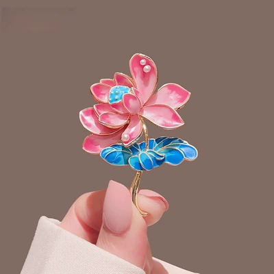 Antique National Fashion Enamel Oil Dropping Lotus Brooch Women's Exquisite High-end Retro Corsage Pin Hanfu Cheongsam Accessories (Yaxa sancaqları) - lotus-brooch