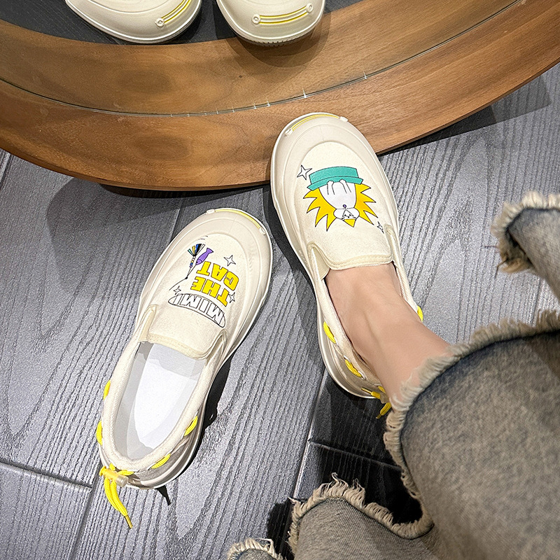 Damskie trampki wsuwane z płótna okrągły nosek graffiti casual_voghion.com