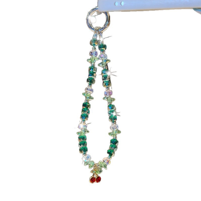 Cereza verde verano flash cadena de teléfono móvil lujo ligero de alto nivel sensación bolsos de cristal colgante colgante de mano colgante de chicas colgante creativo