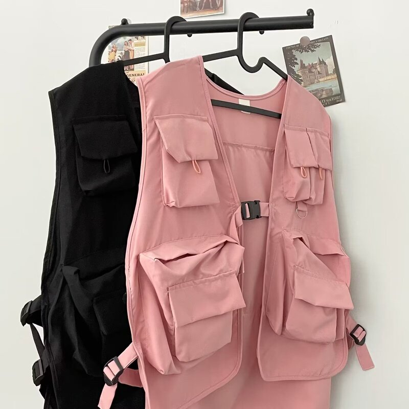 Japanese cityboy Functional Tooling Vest Men's Spring Fashion Brand Thin Coat pink Waistcoat Vest Japanese cityboy Functional Tooling Vest Men's Spring Fashion Brand Thin Coat pink Waistcoat Vest