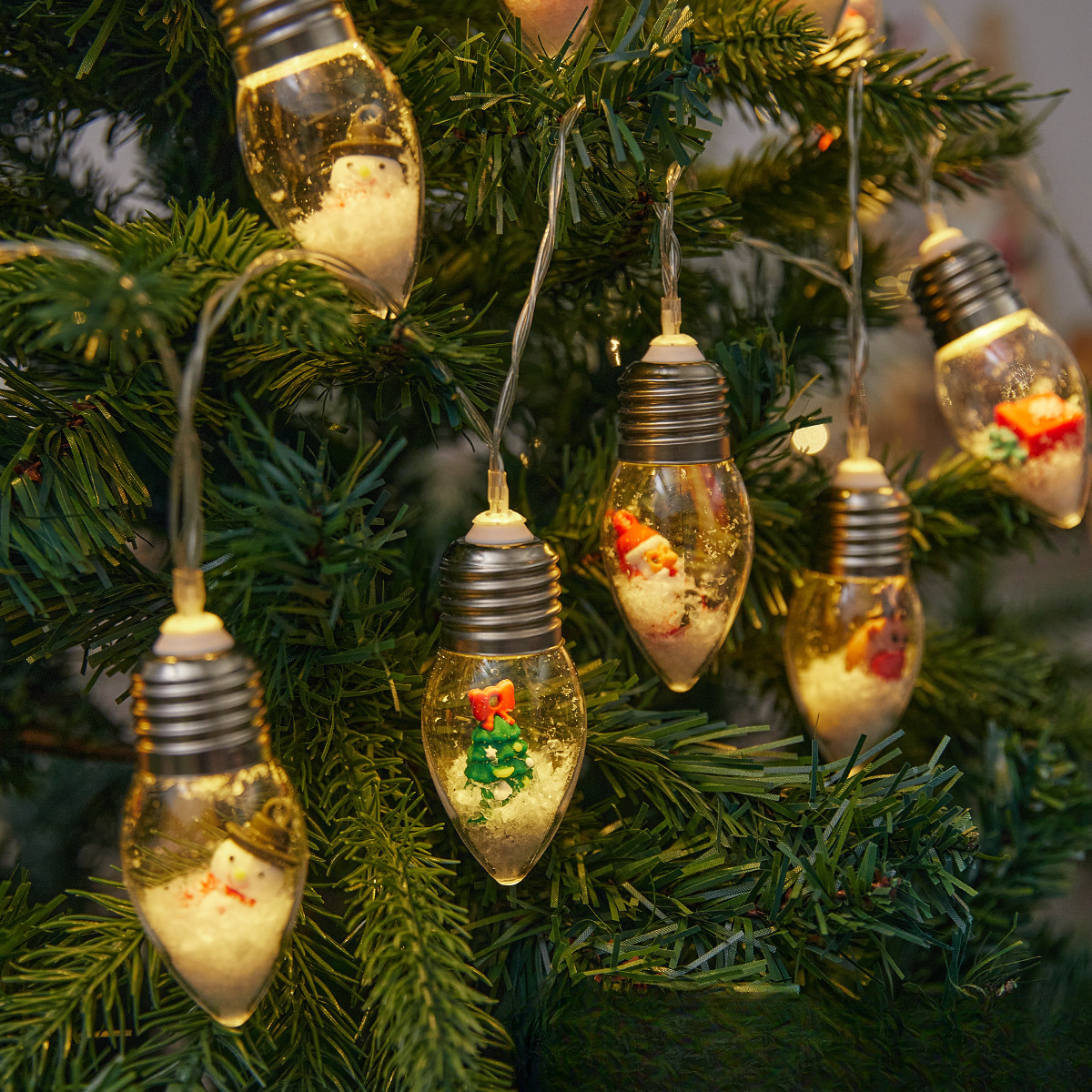 Weihnachtswunsch-LED-Lichterkette mit Kugeln – Schneemann, Weihnachtsmann, Geschenkbox & Baumschmuck, 2 m/3 m/5 m/7 m/10 m, Batterie-/USB-/Solar-/Stromversorgung_voghion.com