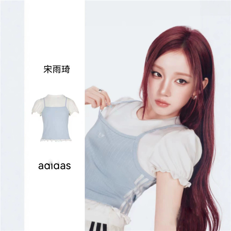 Cross-Border Clover Lace Fake Two-Piece Embroidered Short-Sleeve T-Shirt for Women, New Summer Fashion Sweet Top