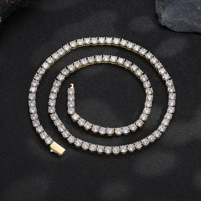 ヨーロッパとアメリカのヒップホップネックレス 3mm4mm5mm 幅スプリングバックルヒップホップテニスチェーンマイクロセット単列ジルコンヒップホップネックレス|undefined