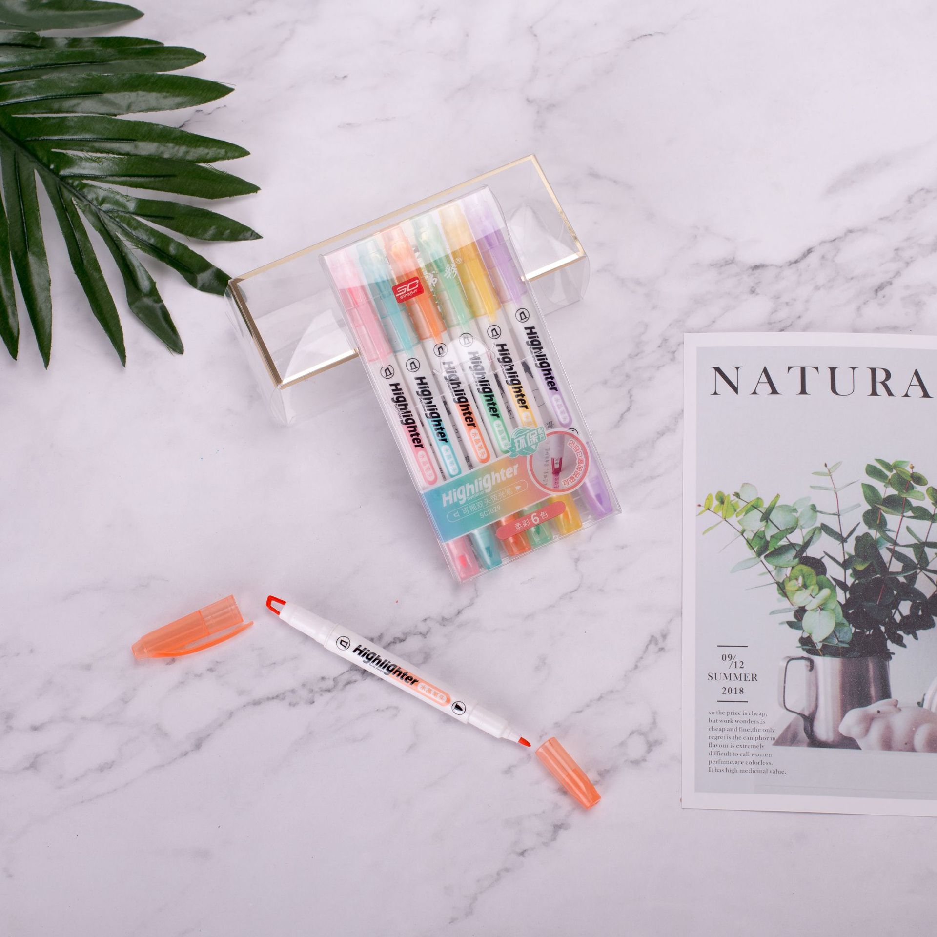 Ventana de doble cabeza fluorescente pluma estudiante Notas Clave cabeza de cristal cabeza transparente macaron color graffiti suministro directo de fábrica