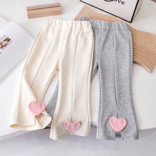 Women's Poplar Bell-bottom Pants Trendy and Stylish Korean Version Little Girl Pants Spring and Autumn New Baby Pure Cotton Leggings