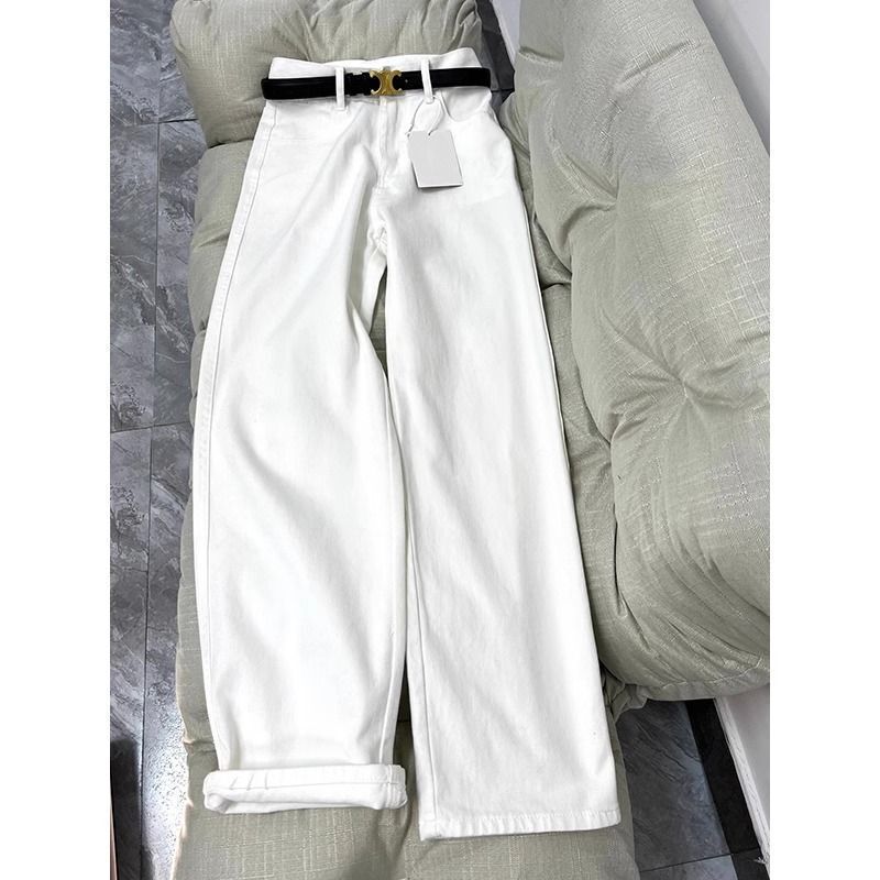 Korean Style White Straight Leg Jeans Women's 2025 Spring Explosions High Waist Loose Slimming All-match Narrow Wide Leg Pants