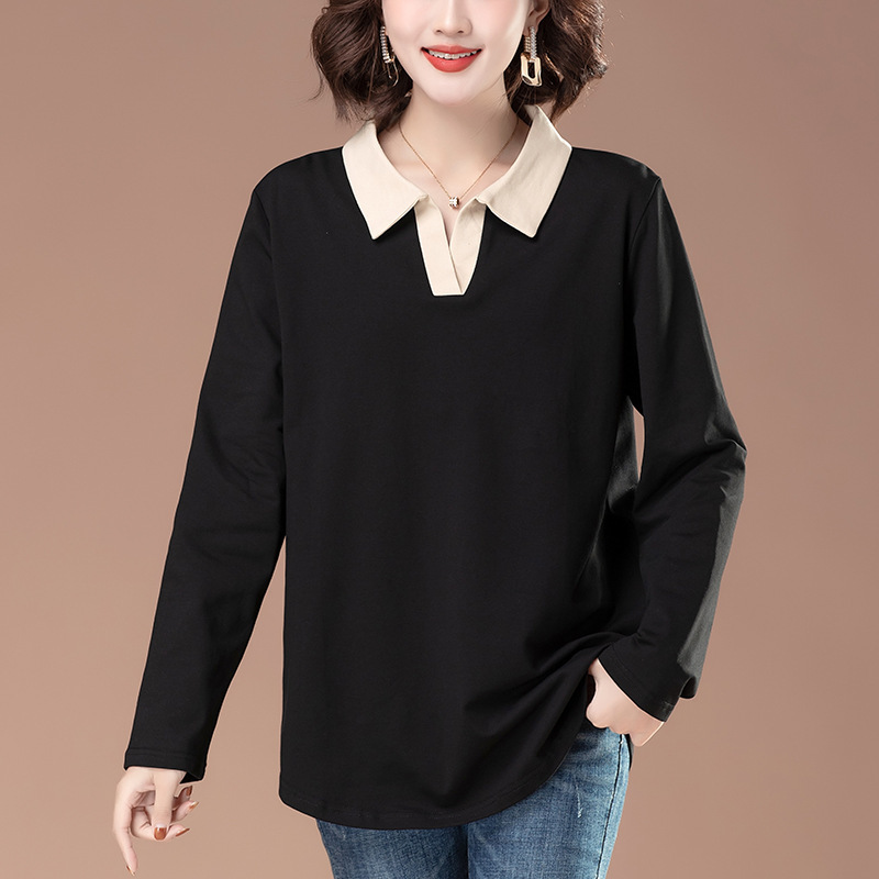 純綿の長袖のtシャツの女性の中の長さの2024の新型のゆったりしているのが見えます。|undefined
