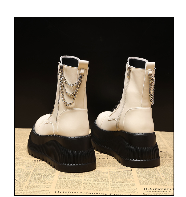 Boot Martin nữ cổ thấp đế dày tăng chiều cao, đế bánh xốp mềm — Màu be chi tiết 17
