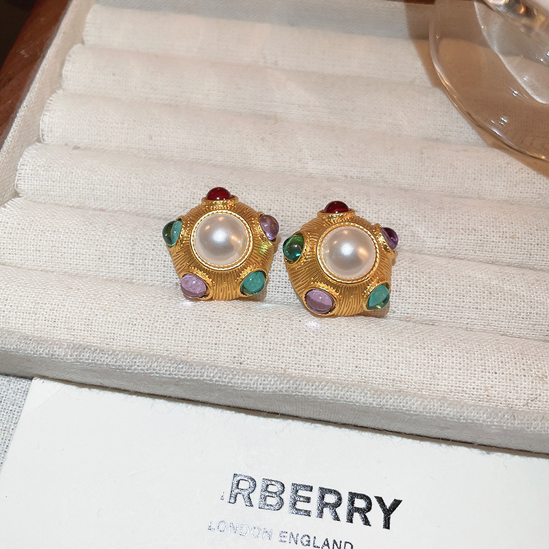 Retro C Shape Copper Irregular Plating Artificial Pearls Earrings Ear Studs 1 Pair