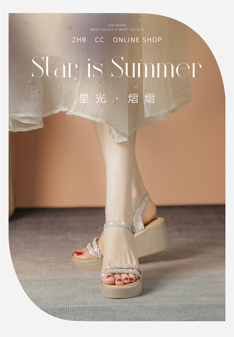 Sandal đế xuồng quai ngang nữ phong cách tiên nữ, gót cao 9 cm — M568 màu sâm panh chi tiết 3